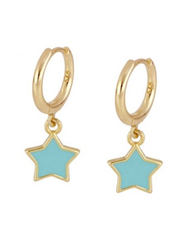 Pendientes Aro y Estrella Esmalte Azul Oro