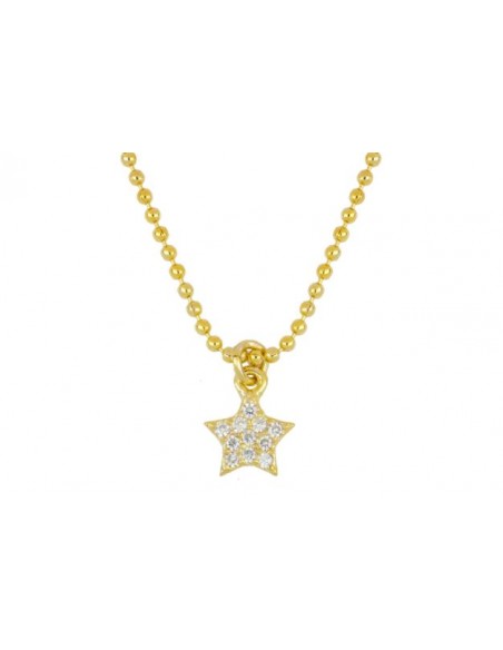 Collar Cadena Bolitas y Estrella Circonitas Oro