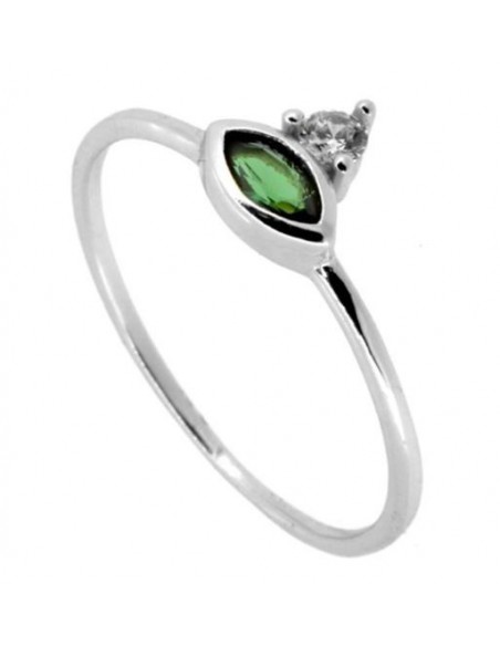anillo circonitas verde y blanca