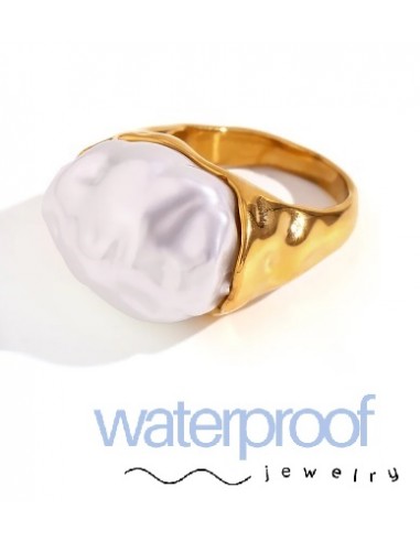 Anillo Waterproof Forma Orgánica y Pieza Perlada Oro